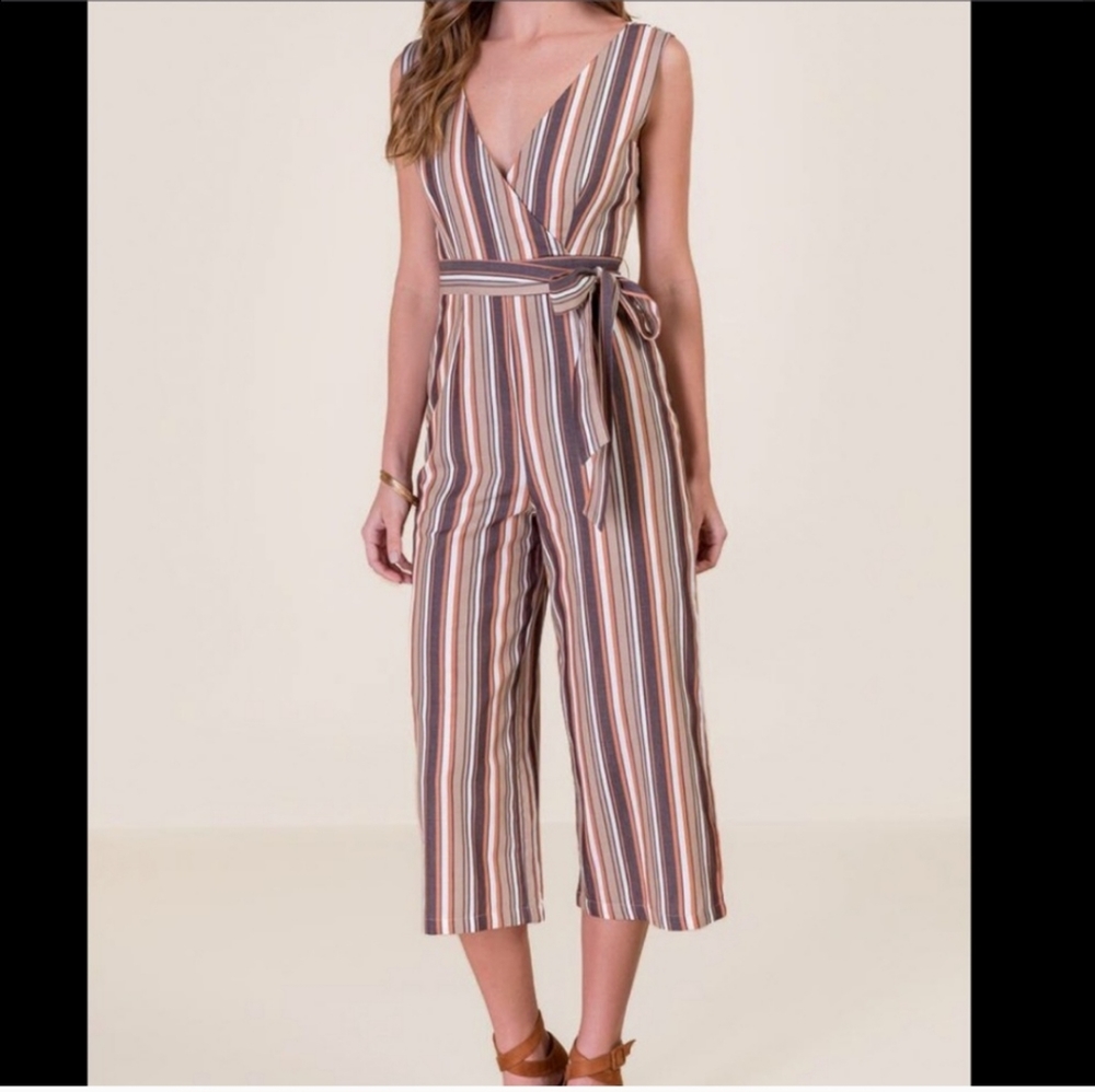 Francesca's Striped Jumpsuit